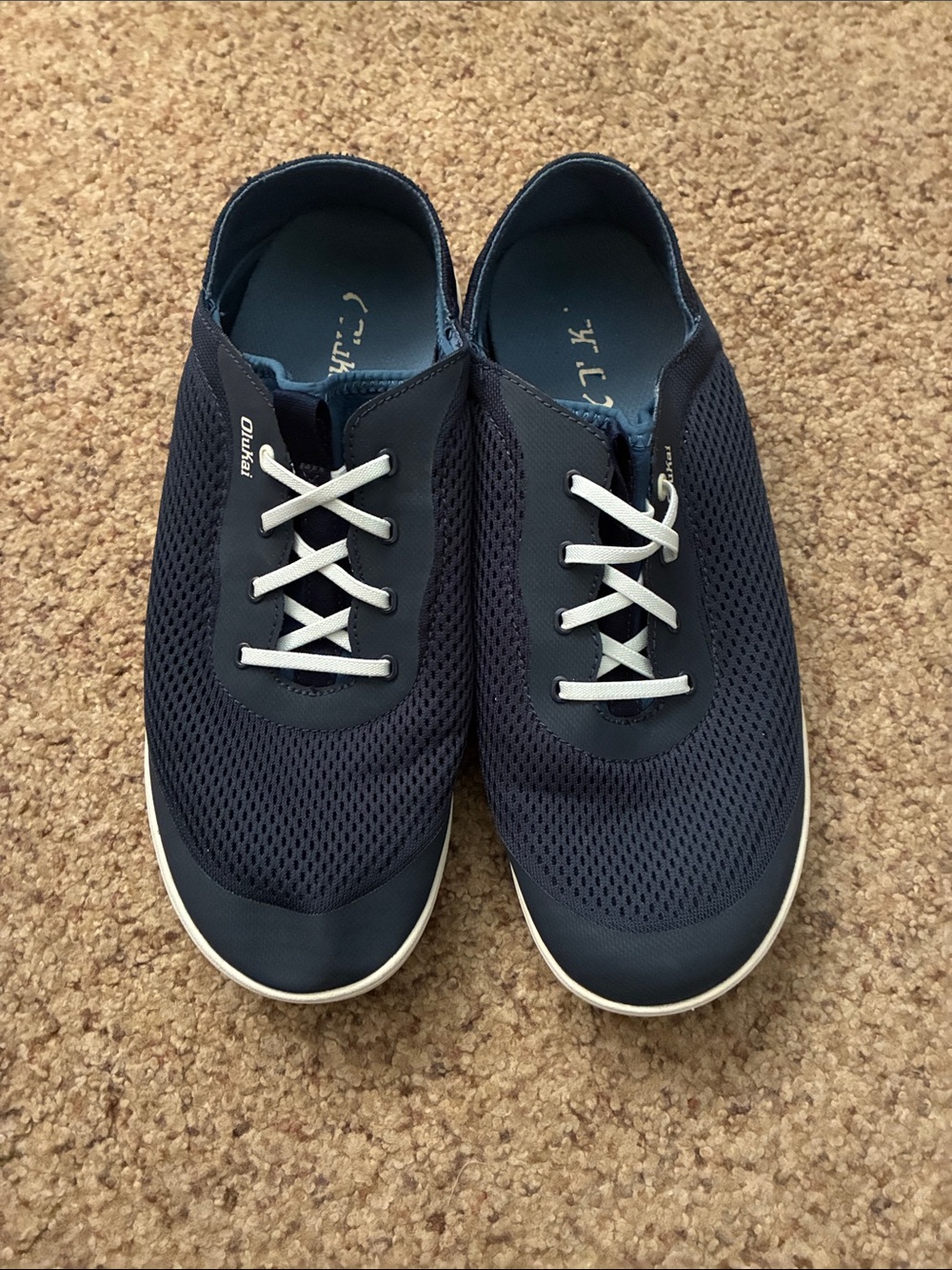OluKai Navy and White Breathable Mesh Lace-Up Sneakers for Men